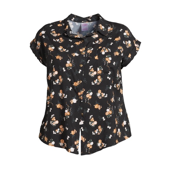 NO BOUNDARIES Shirt Size 2X 19-21 Juniors Tie Front Black Floral New - Picture 1 of 9